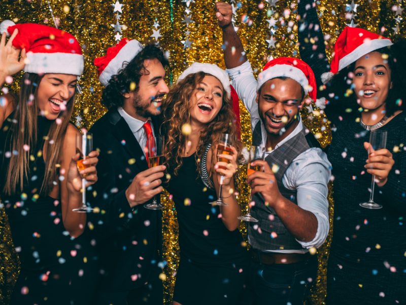 Friends having a christmas party.